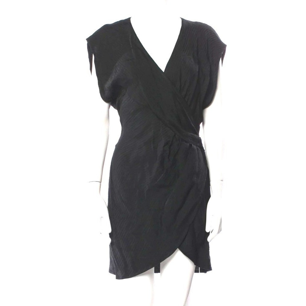 IRO Paris Black‎ Draped Wrap Mini Dress Size 36 US 4 Cap Sleeve NWT